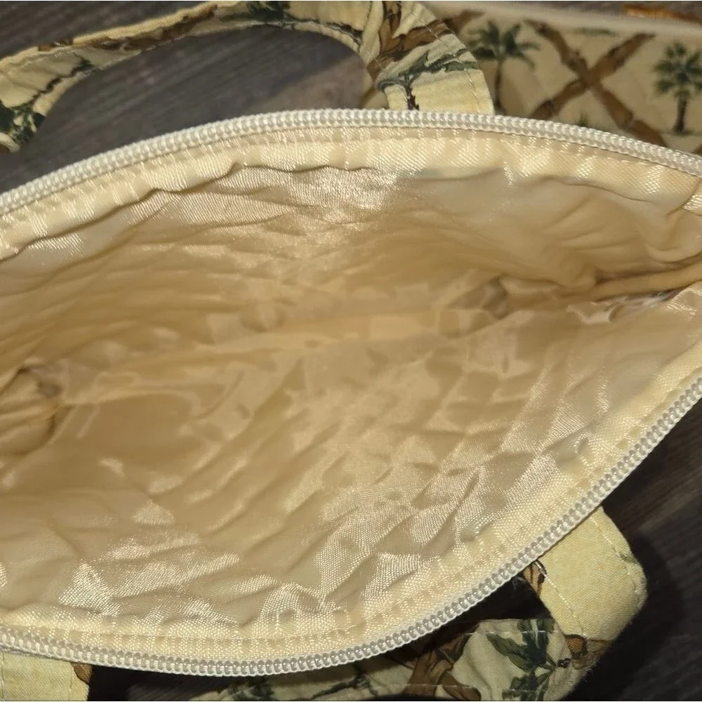 Palm Tree Quilted Cosmetic Bag Purse Set